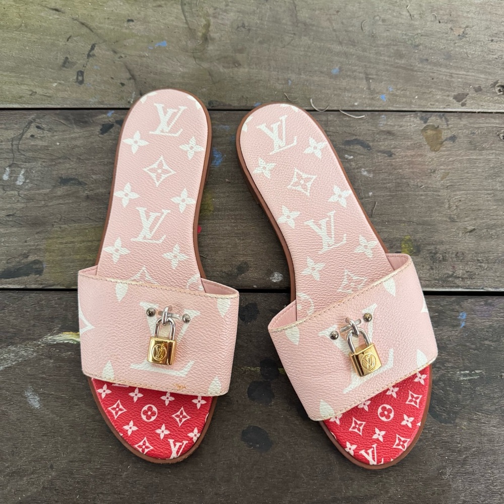 Louis Vuitton Pink and Red Slide Sandals